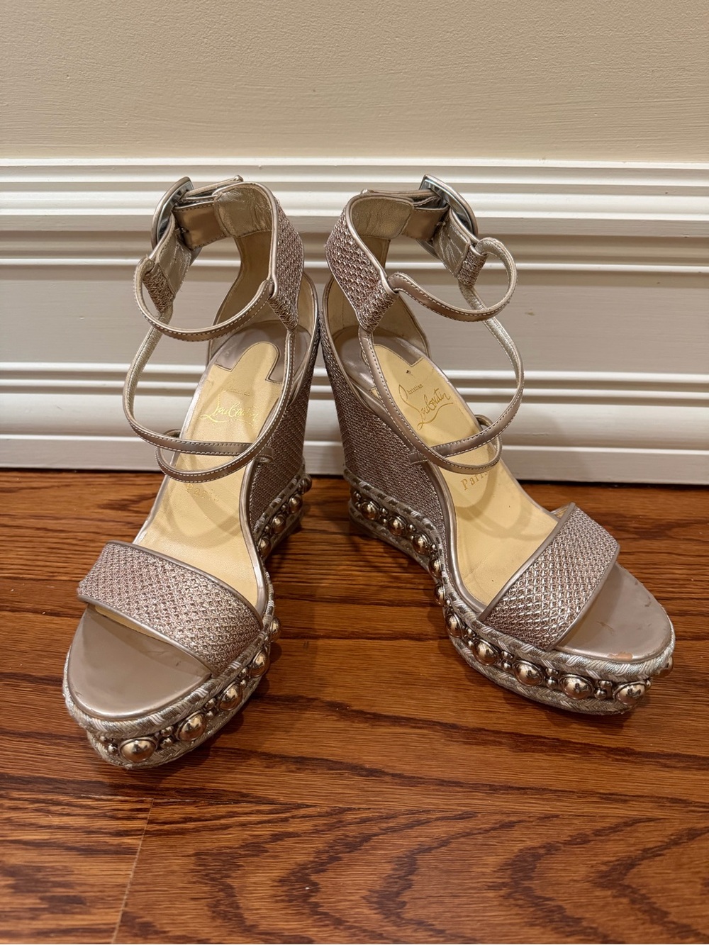 Christin Louboutin Chocazeppa 120 Glitter Studded Wedges
